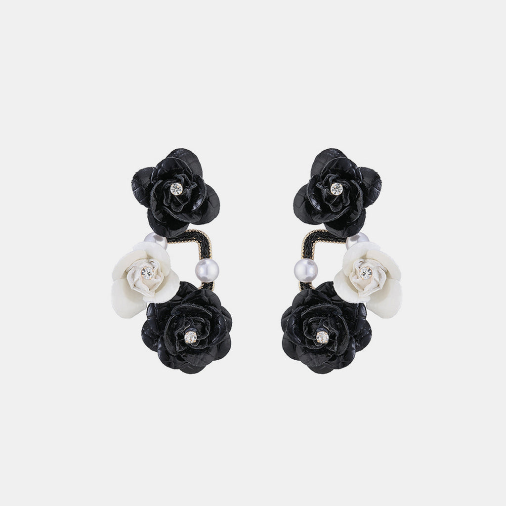 Rhinestone Leather Flower Earrings