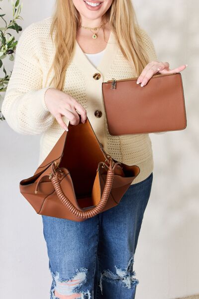 Faux Leather Handbag with Pouch