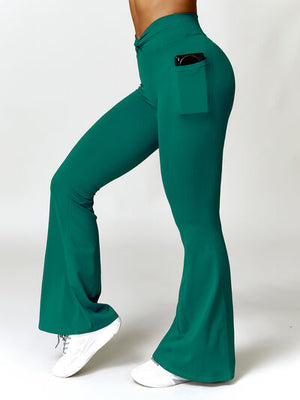 Twisted High Waist Active Stretch Pants with Pockets