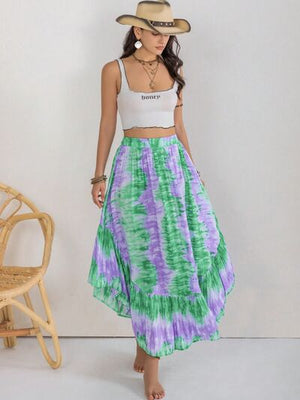 Tie-Dye Ruffle Hem Stylish Women Skirt