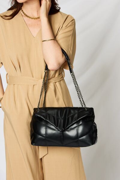 Sleek Faux Leather Chain Handbag