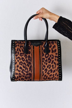 Leopard Contrast Rivet Handbag