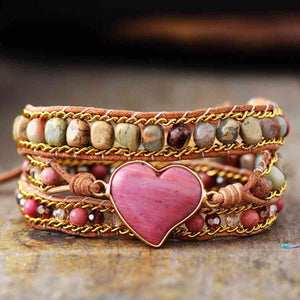 Pink Heart Crystal Bead Bracelet