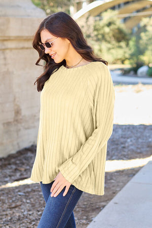 Long Sleeve Ribbed Round Neck Knit Top