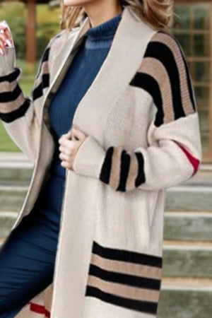 Striped Long Sleeve Longline Cardigan Sweater