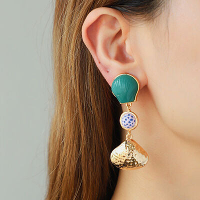 Shell & Tassel Alloy Dangle Earrings