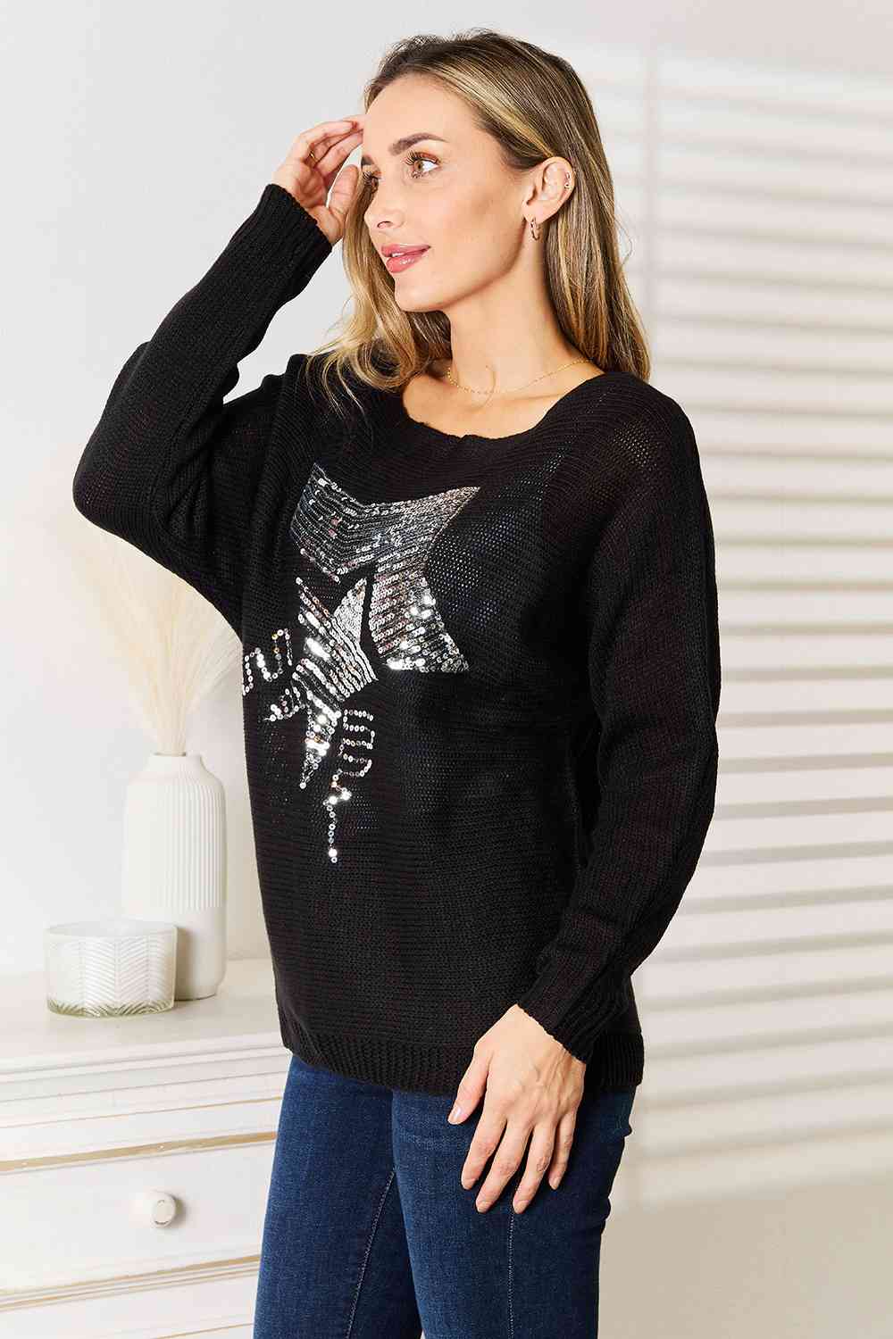 Sequin Graphic Dolman Sleeve Knit Top
