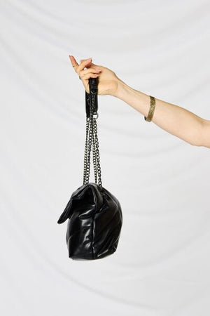 Sleek Faux Leather Chain Handbag
