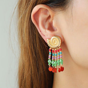 Shell & Tassel Alloy Dangle Earrings