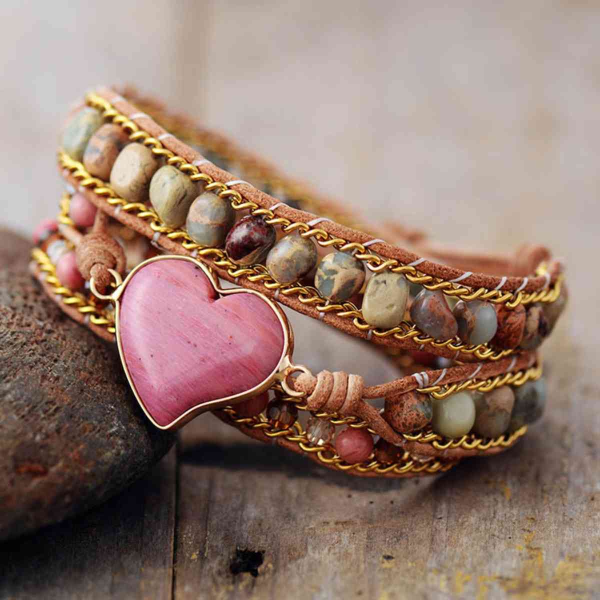 Pink Heart Crystal Bead Bracelet