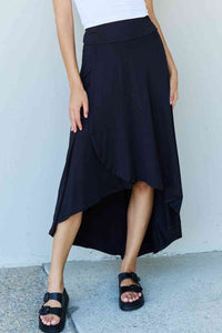 Black High Waisted Banded Overlap Design Flare Skirt