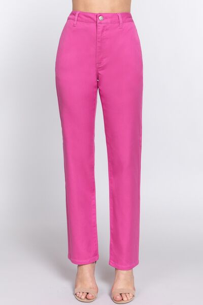 Pink High Waist Straight Twill Pants