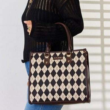 Argyle Pattern Leather Handbag