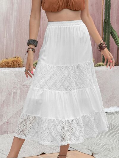 Lace Detail Womenswear High Waist Tiered Skirt