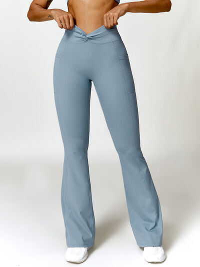 Twisted High Waist Active Stretch Pants with Pockets