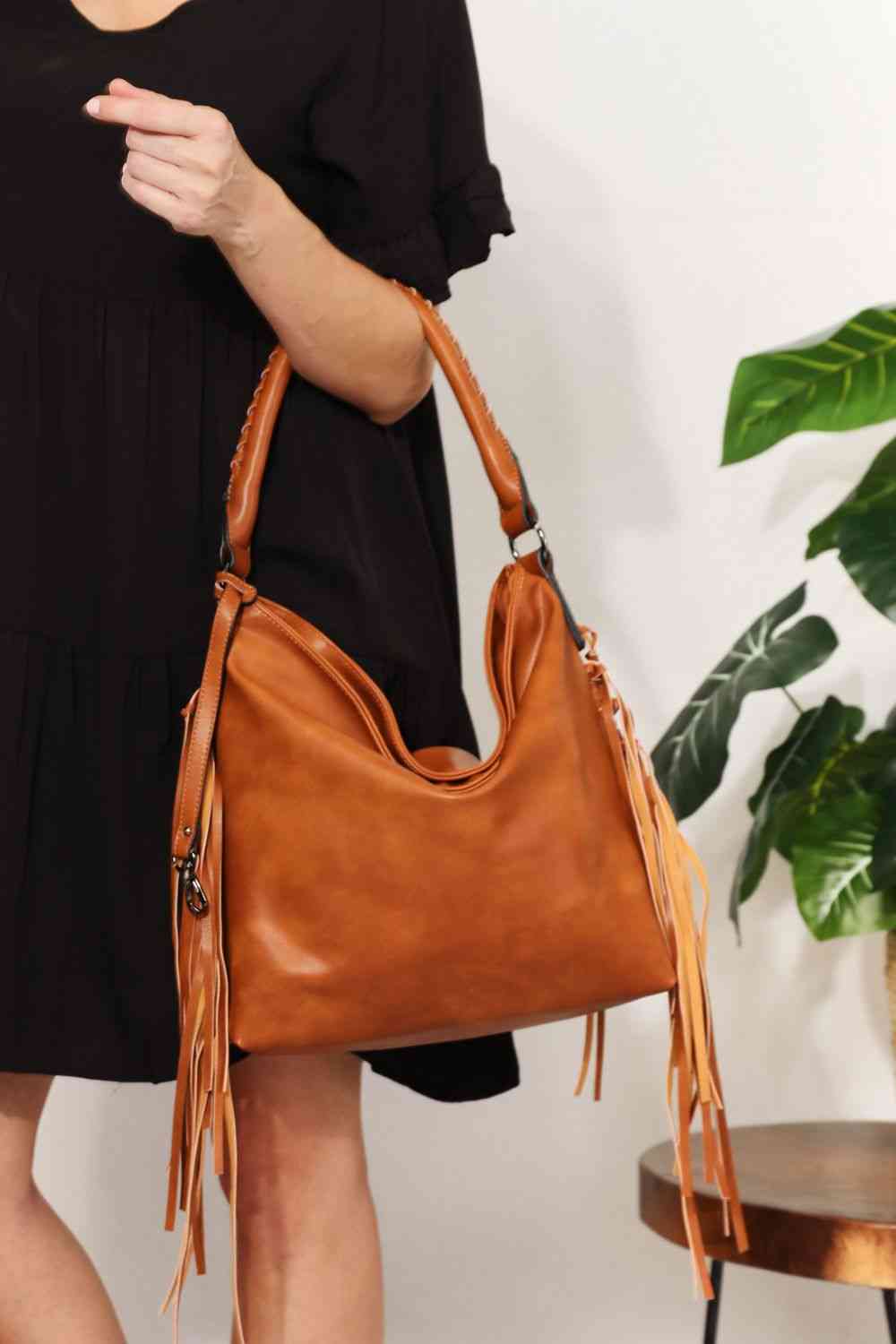 Leather Fringe Detail Shoulder Bag